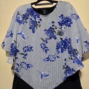 Alia Blue Floral Striped Blouse